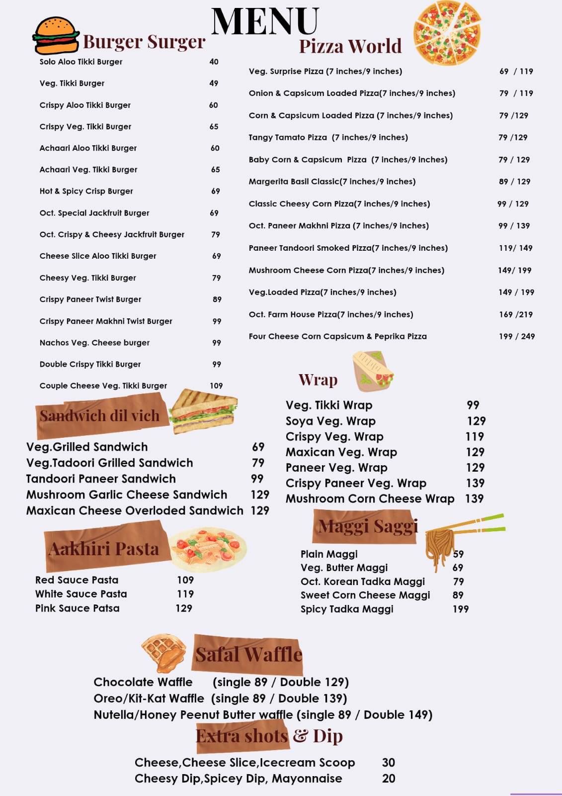 October Shakes & snacks menu