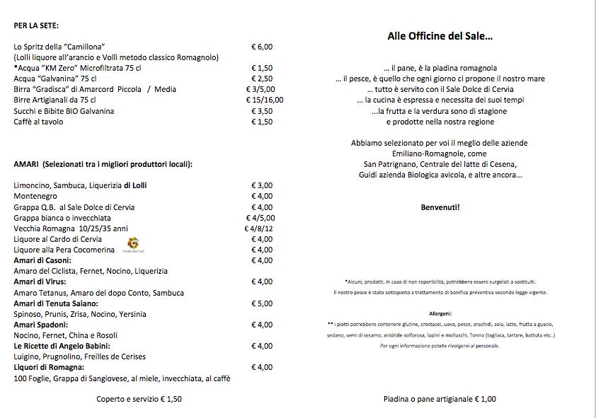 Menu di Officine del Sale 
