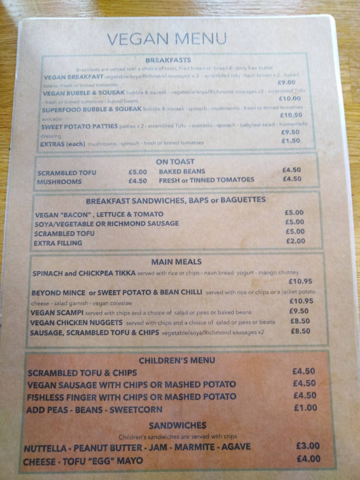 Menu at Old Town Beach Cafe, Hunstanton
