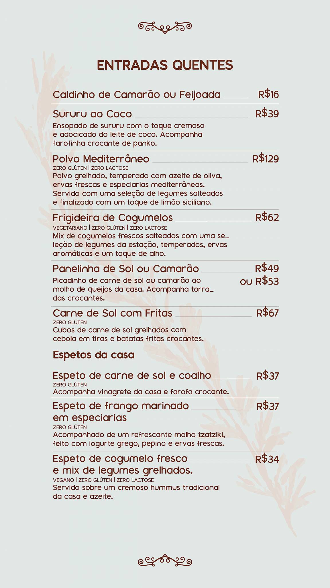 Olegária Cozinha Informal cardápio