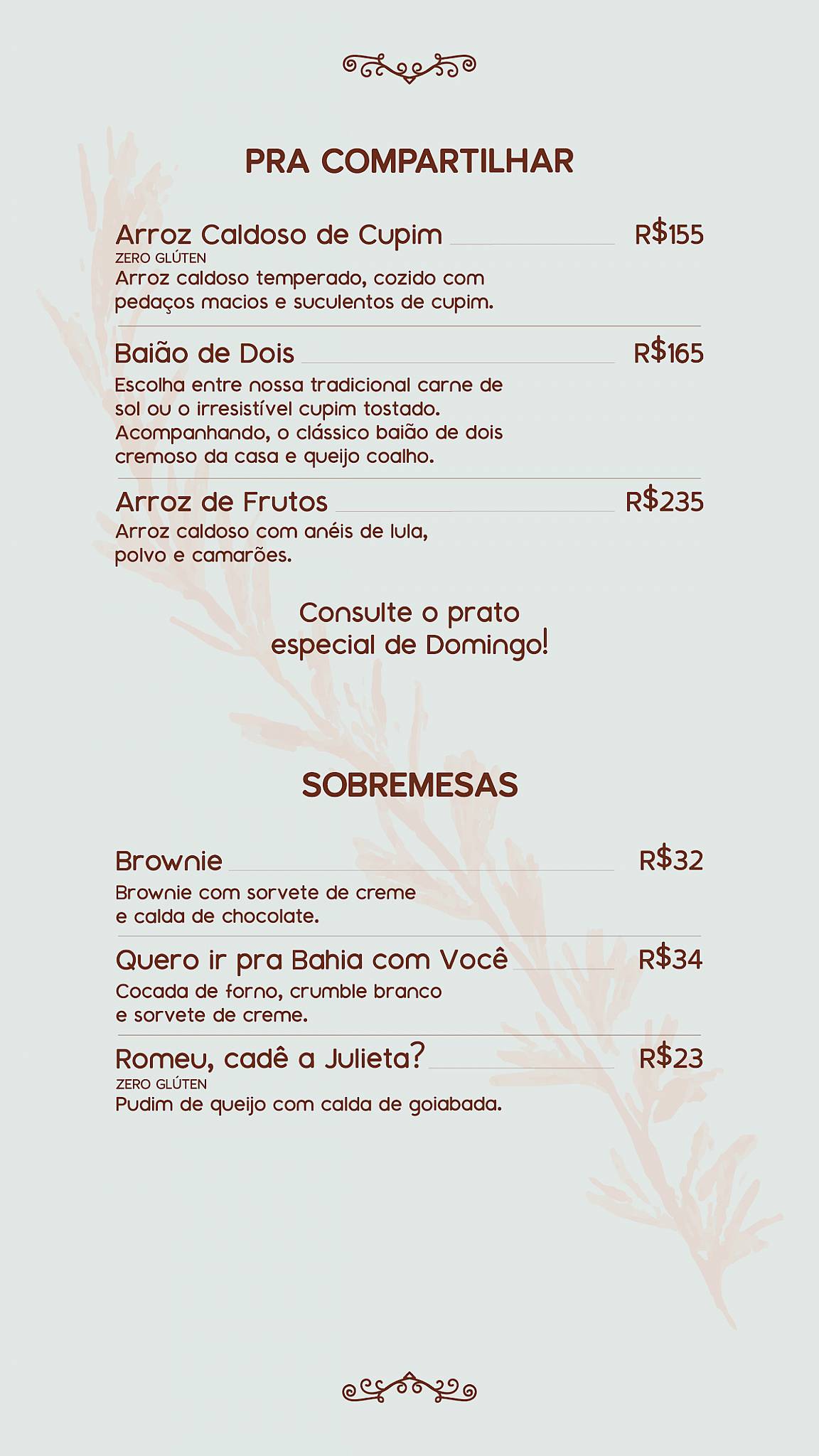 Olegária Cozinha Informal cardápio