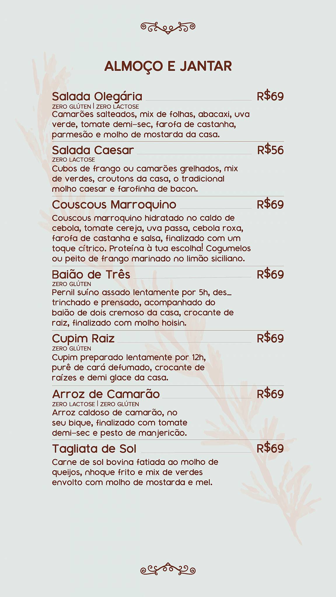 Olegária Cozinha Informal cardápio