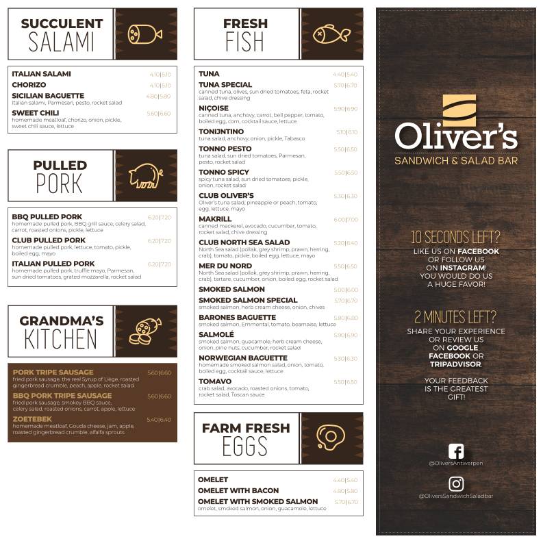 Menu de Oliver's Sandwich &amp; Salad Bar