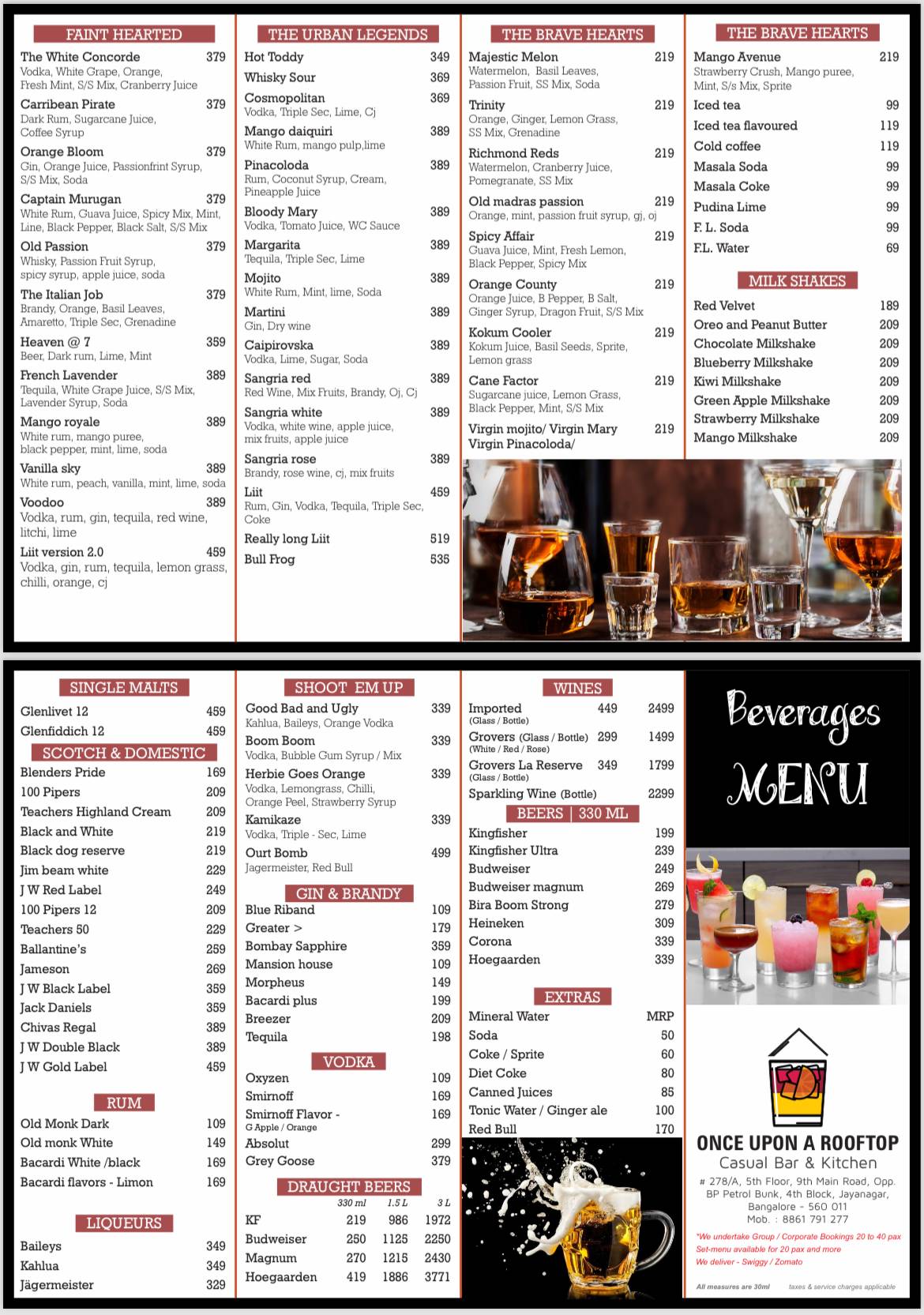 Once Upon A Rooftop Restobar menu