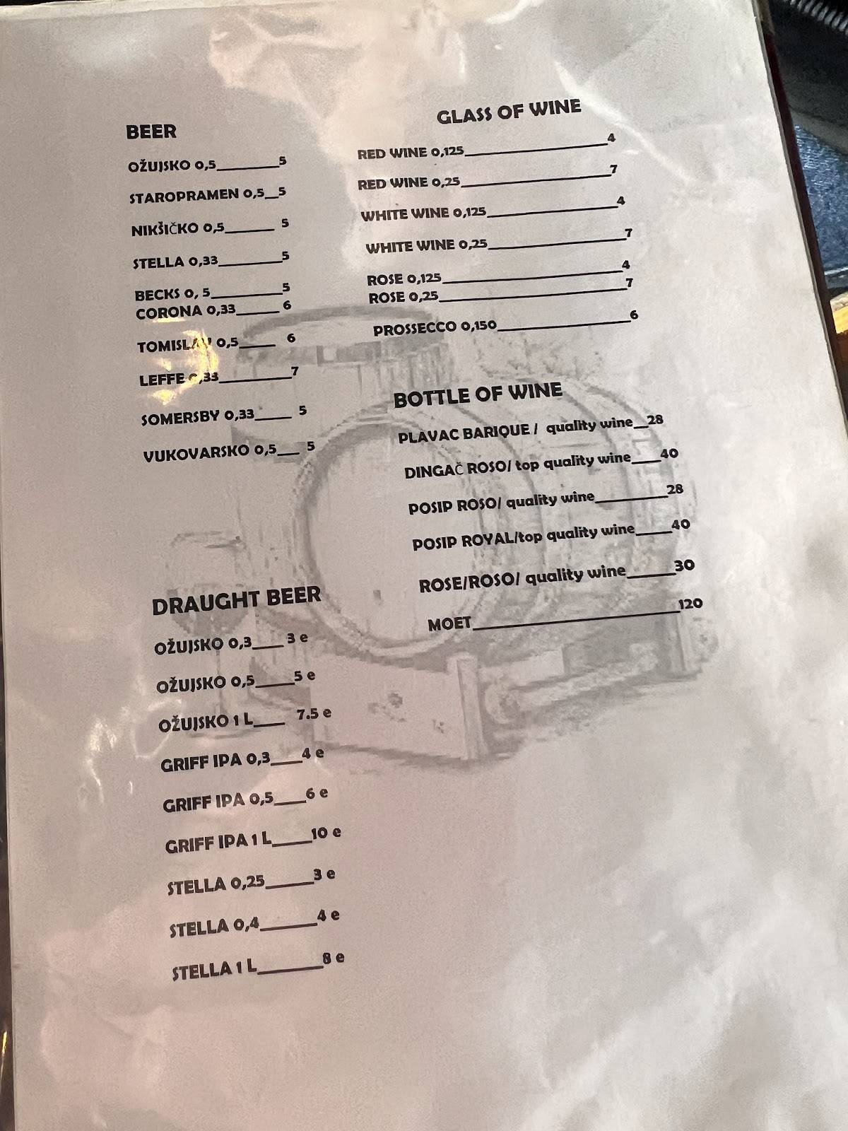 Menu di One Eyed Pig 