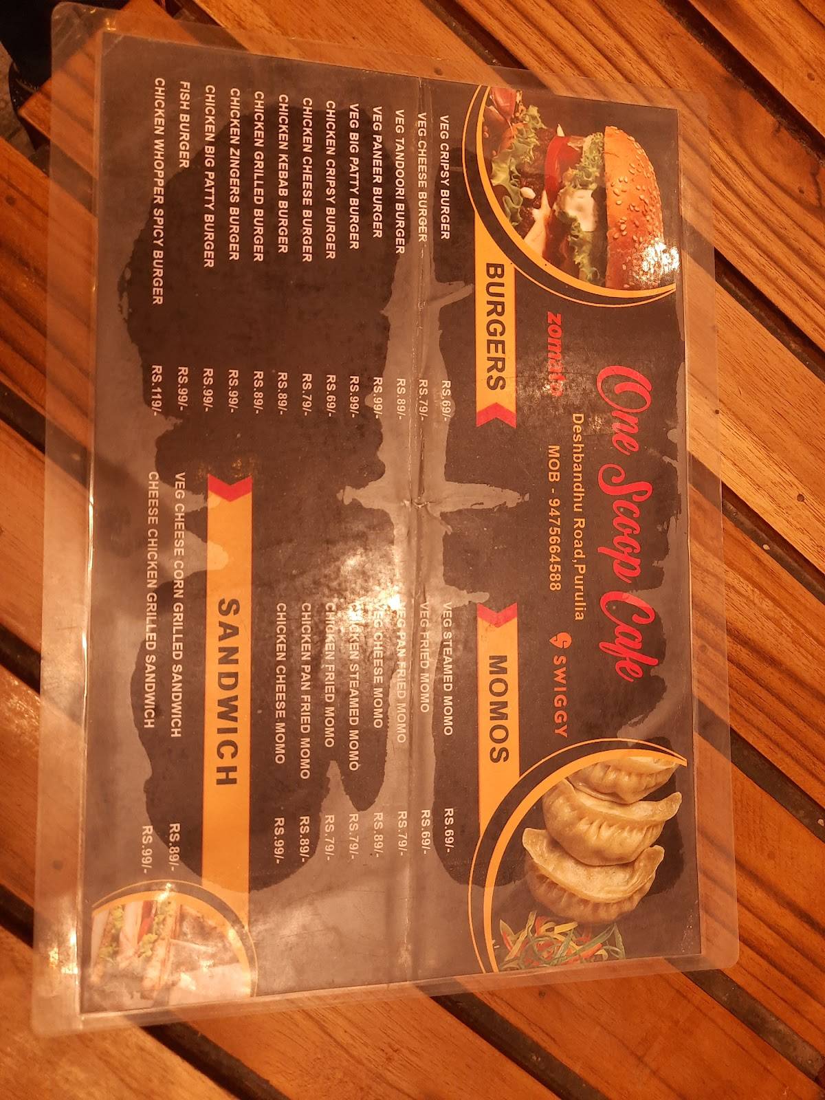 One Scoop Cafe menu