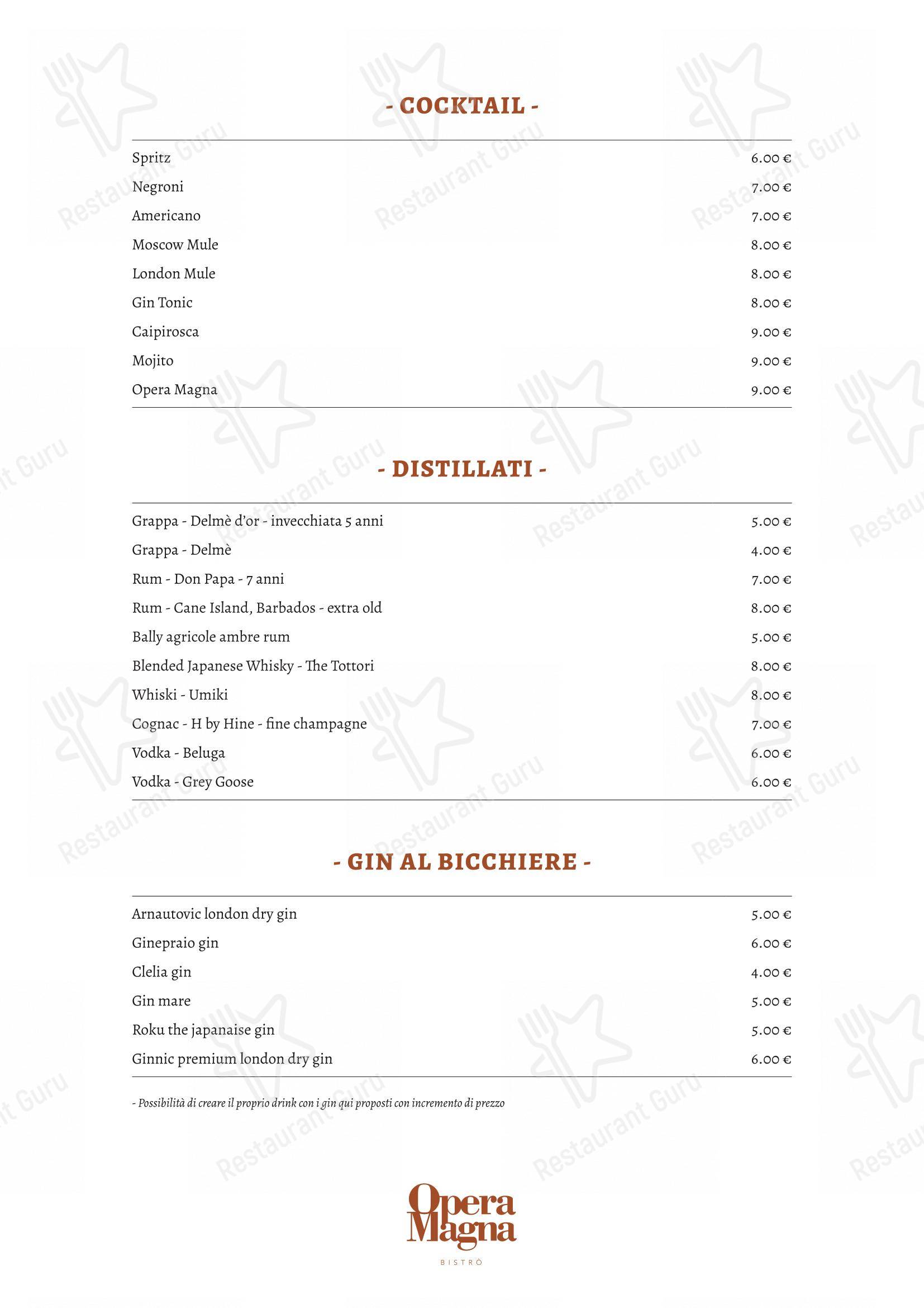 Menu per Opera Magna Bistrò ristorante