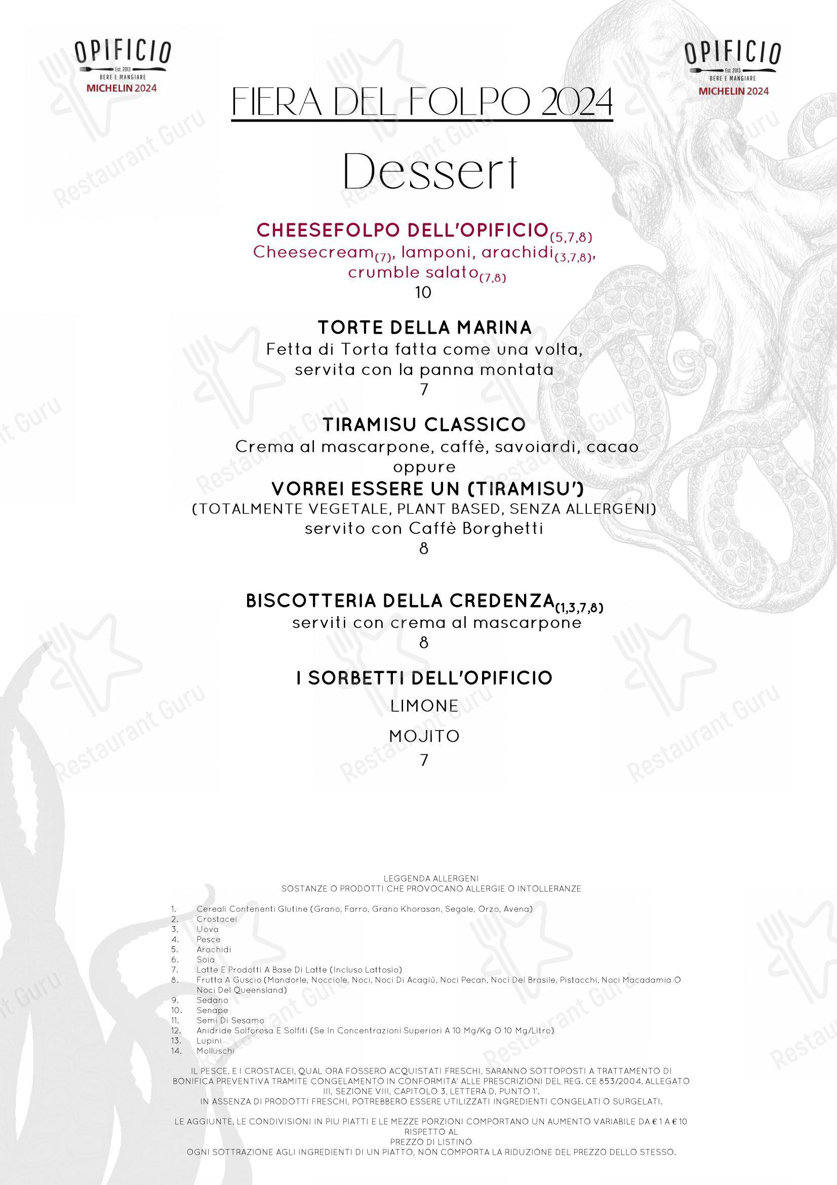 Menu per Ristorante Opificio in Noventana