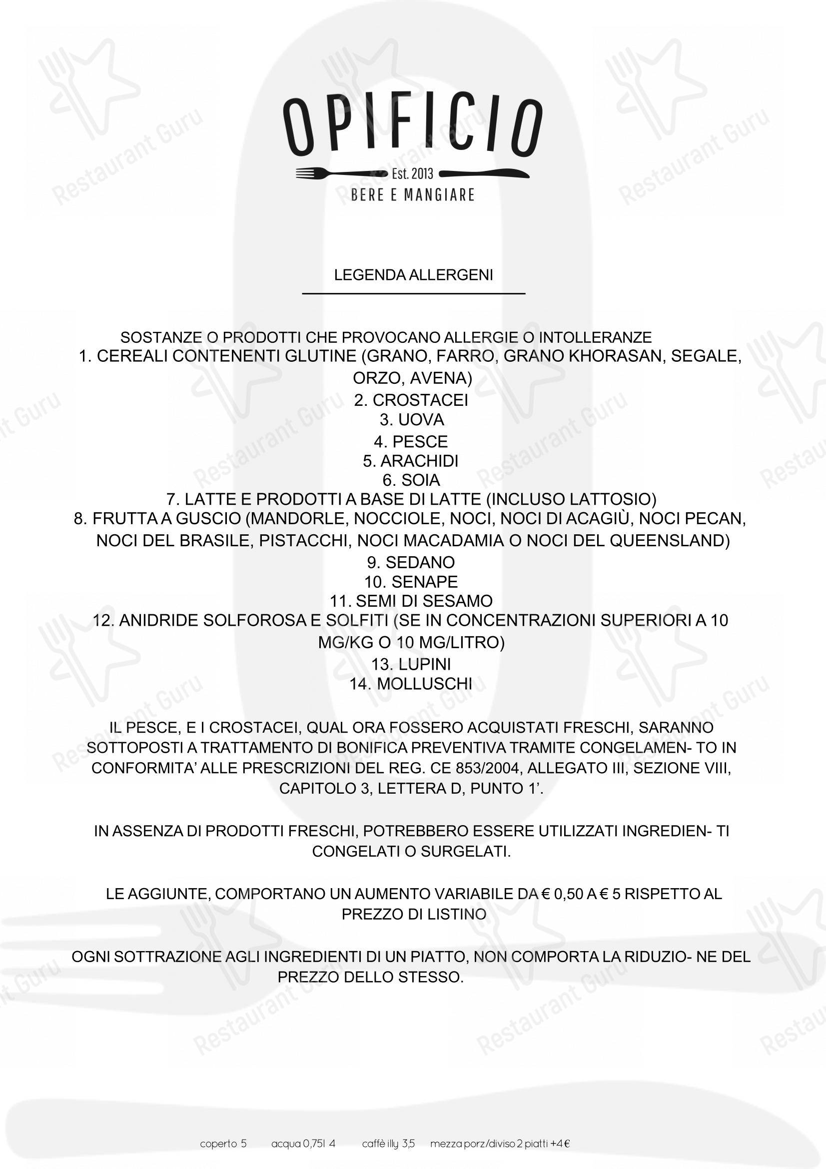 Menu di Ristorante Opificio - Ночное меню