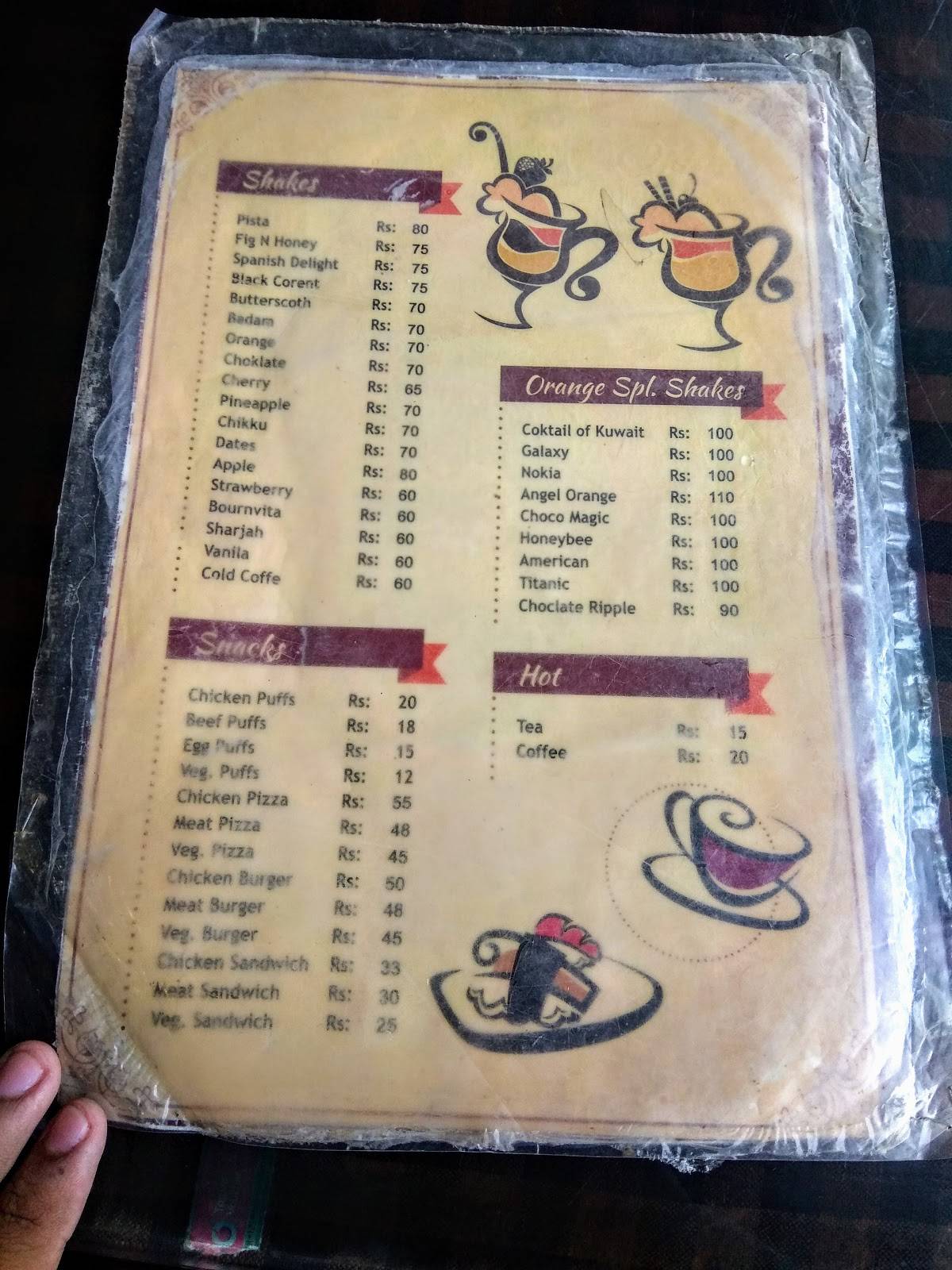 Orange Bakers menu