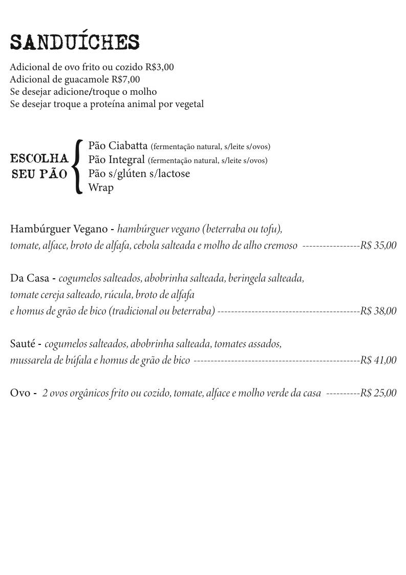 Orgânica cardápio