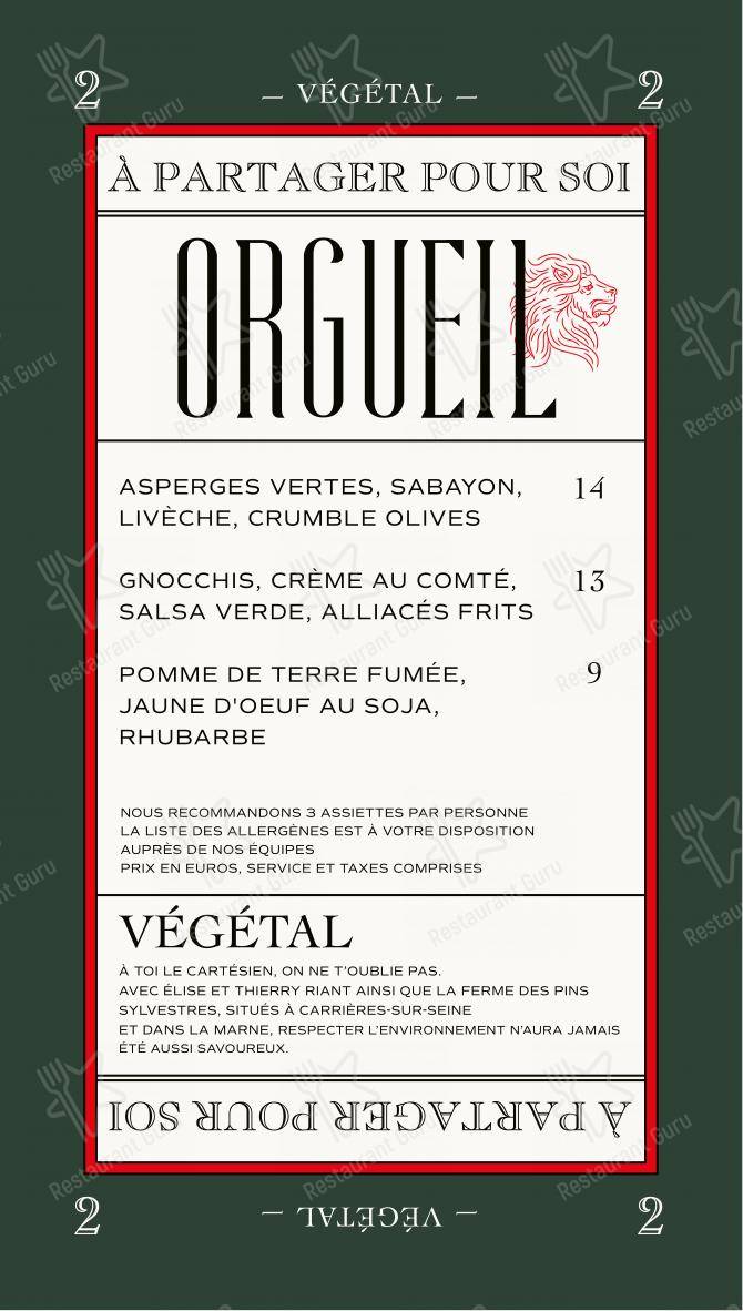 Menu pour Orgueil - Menu bar