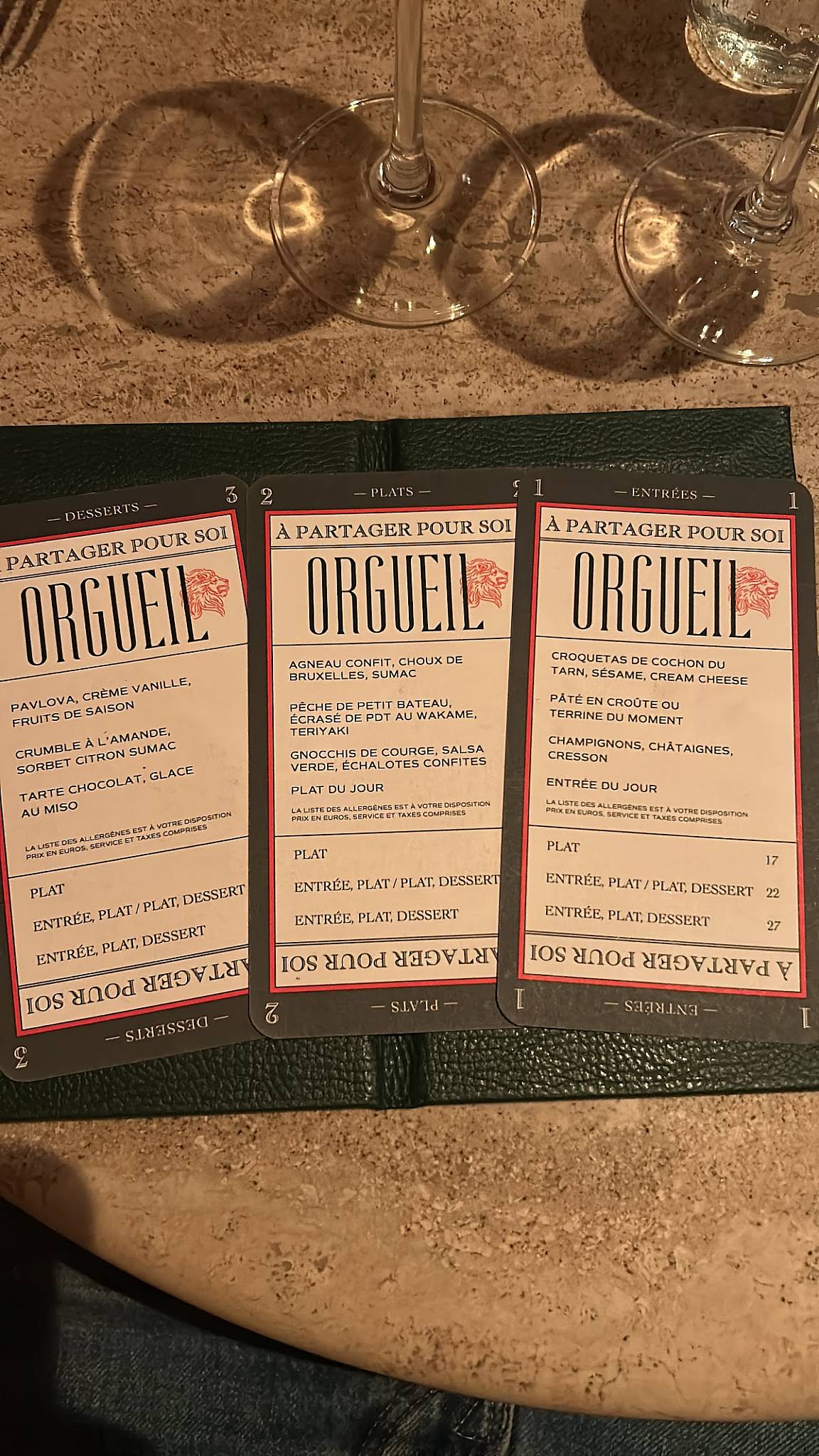 Menu de Orgueil