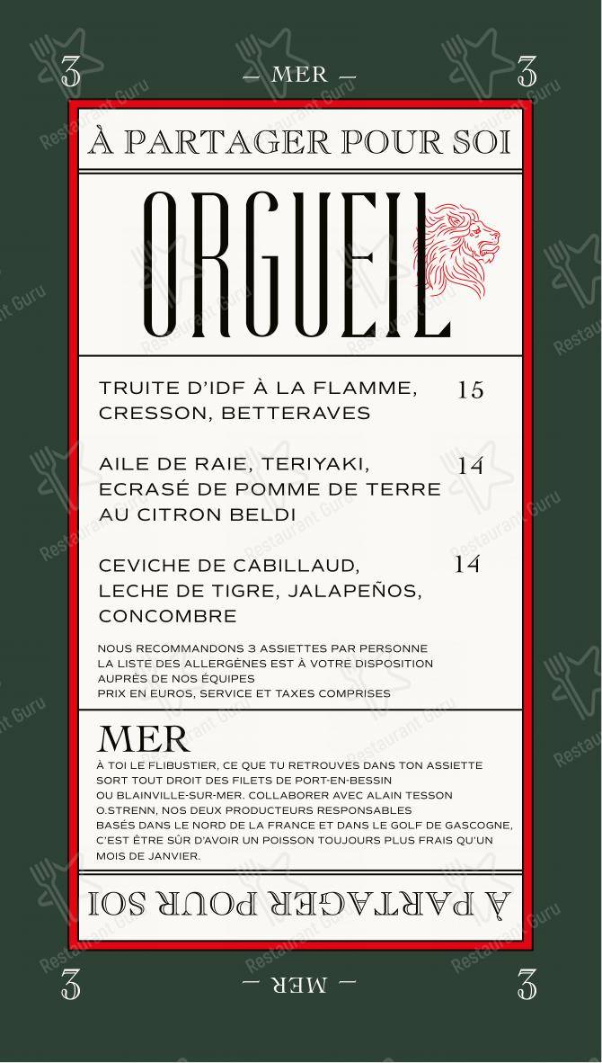 Menu pour Orgueil - Menu bar