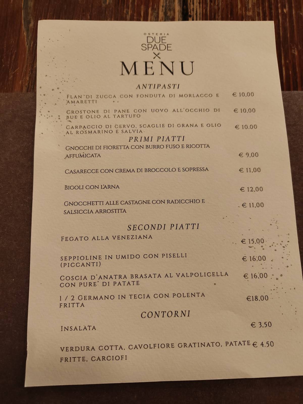 Menu di Osteria Due Spade 