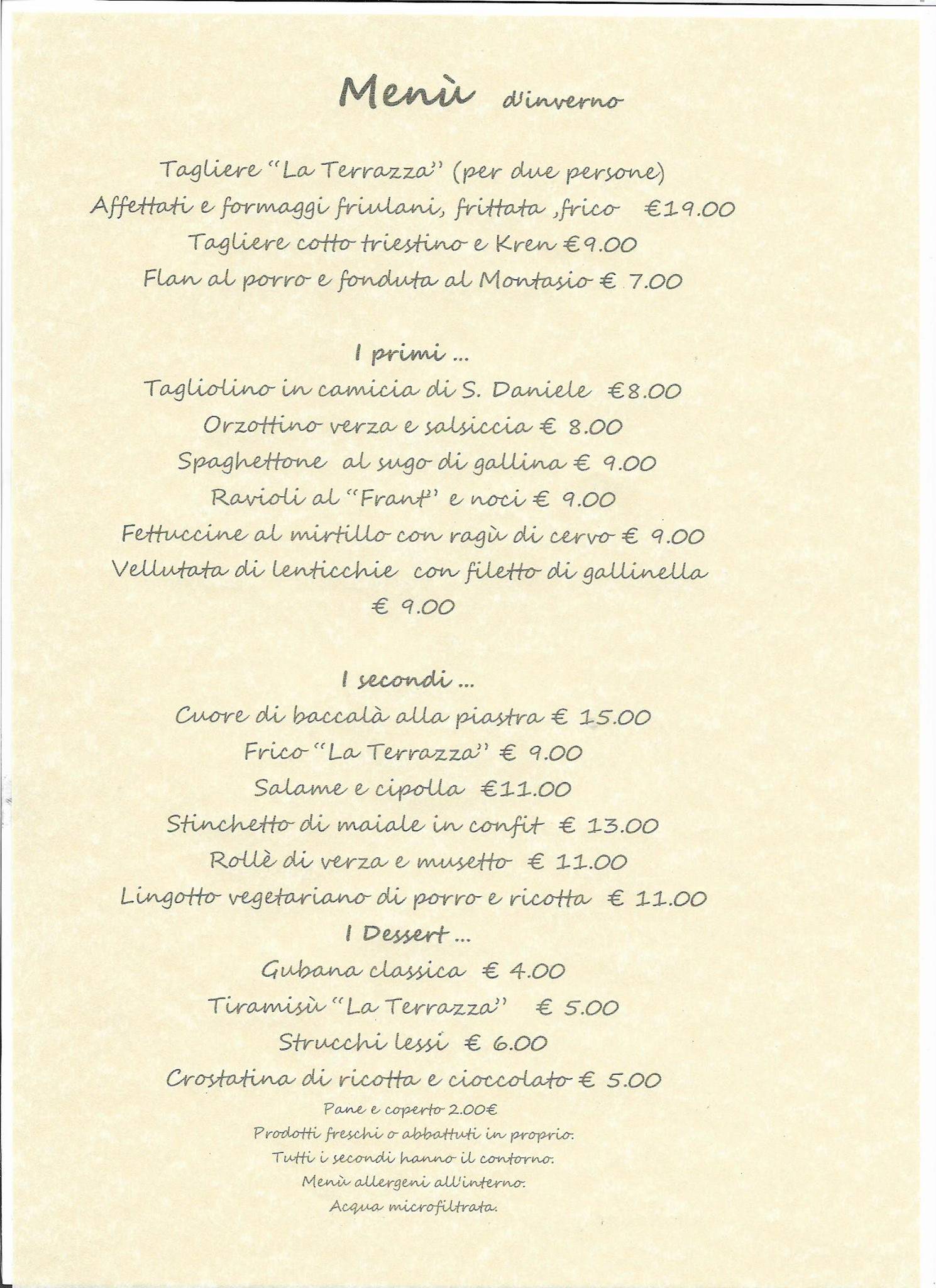 Menu di Osteria La Terrazza 