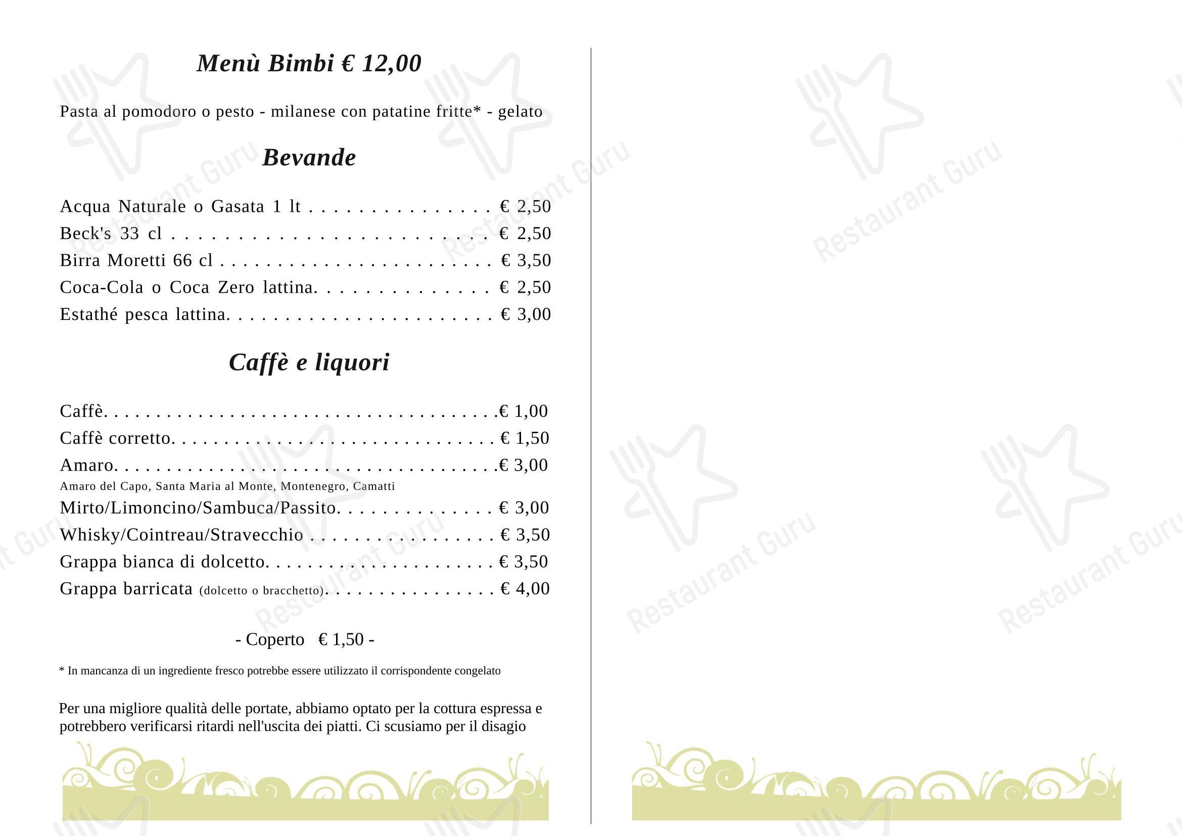 Menu per Osteria Le Chiocciole ristorante