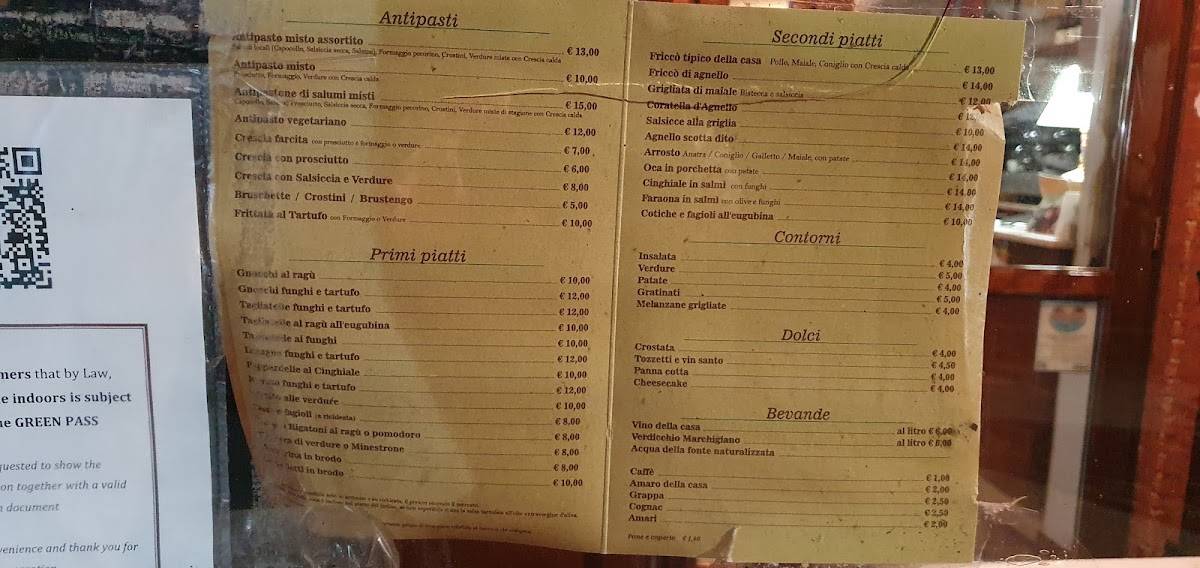 Menu di Osteria del Bottaccione 