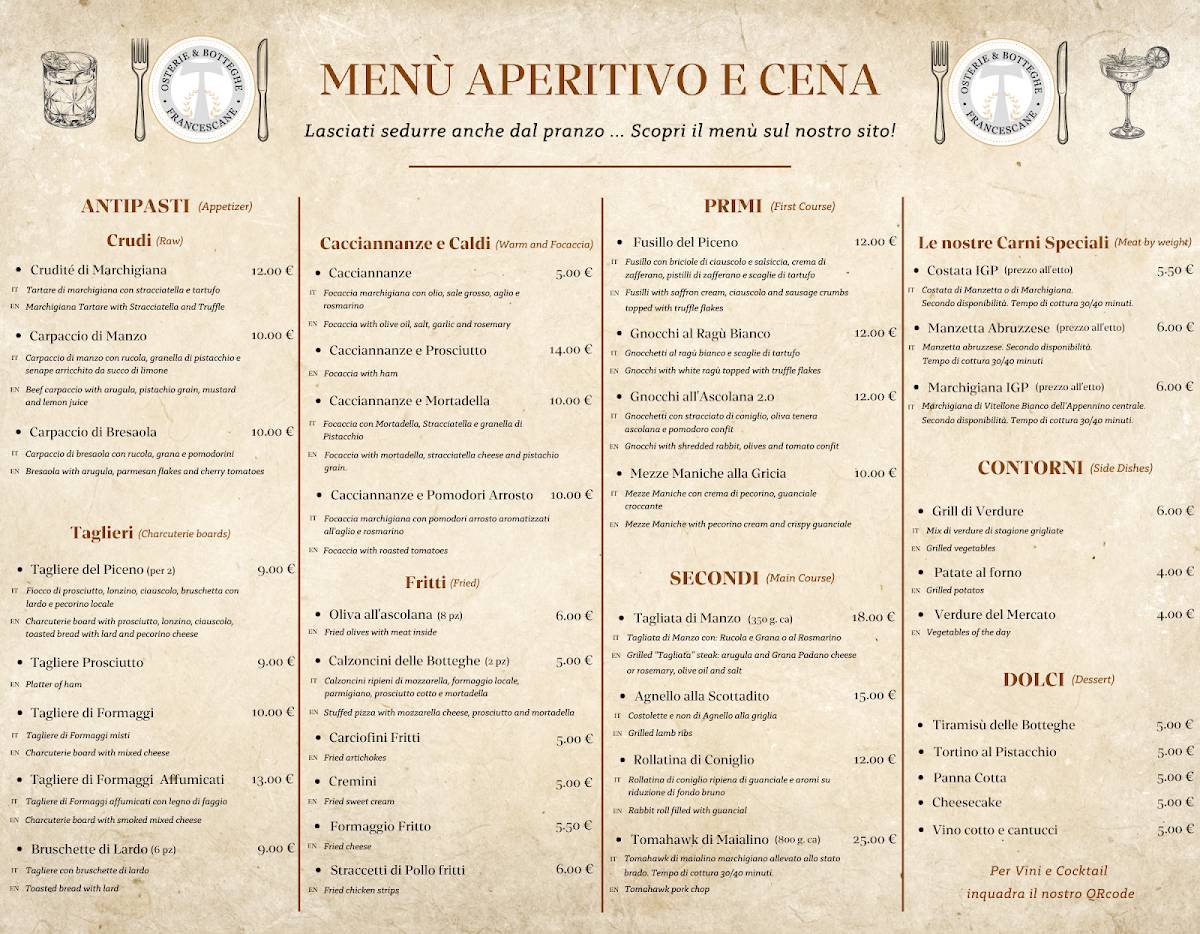Menu di Osterie e Botteghe Francescane 