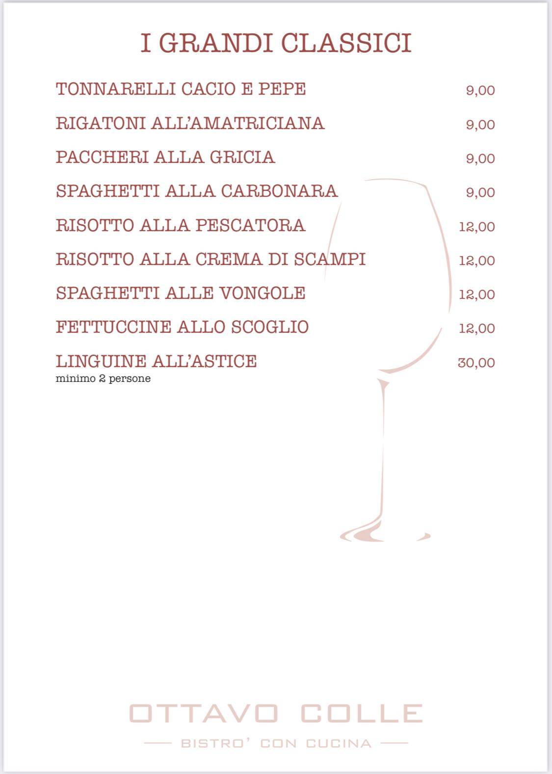 Menu di Ottavo Colle - Bistrot con Cucina 