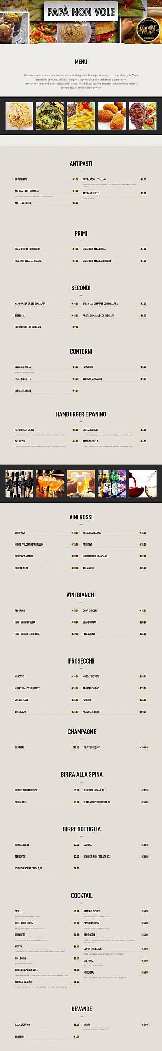 Menu di PAPÀ NON VOLE Osteria Romana 