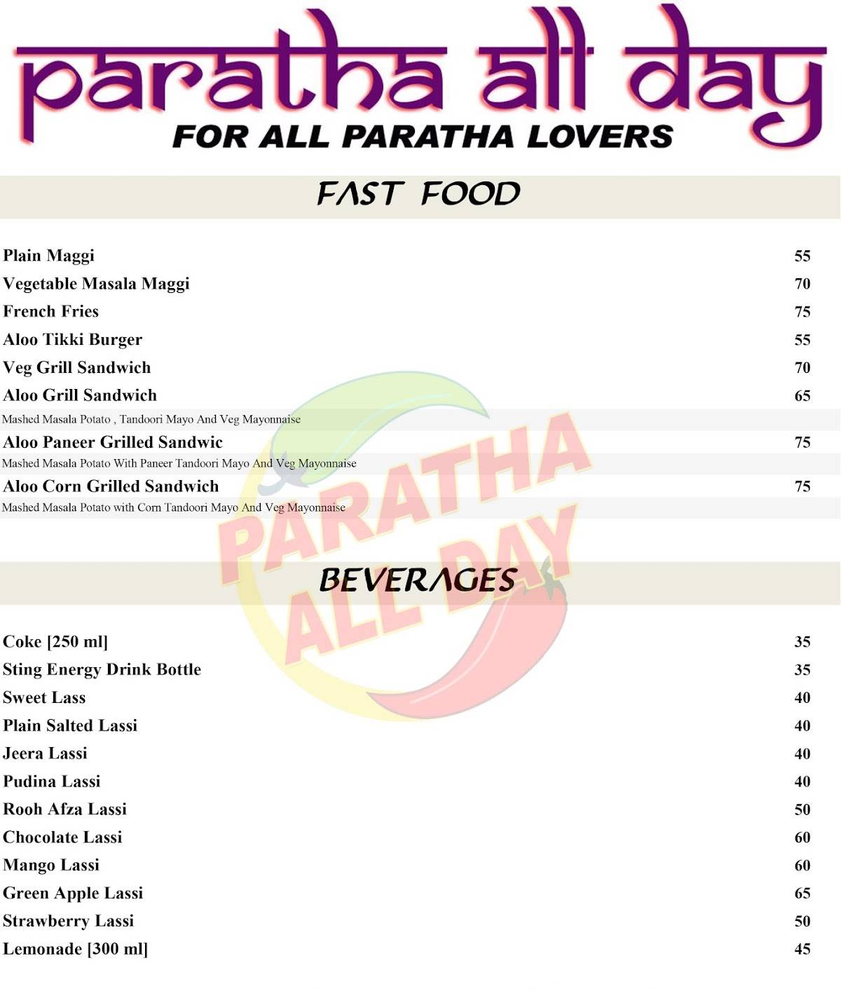 PARATHA ALL DAY menu