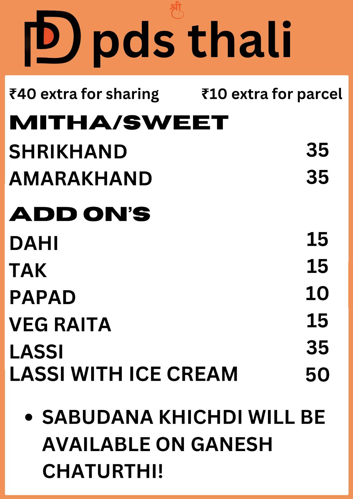 PDS Thali by KAIZEN HOSPITALITY menu