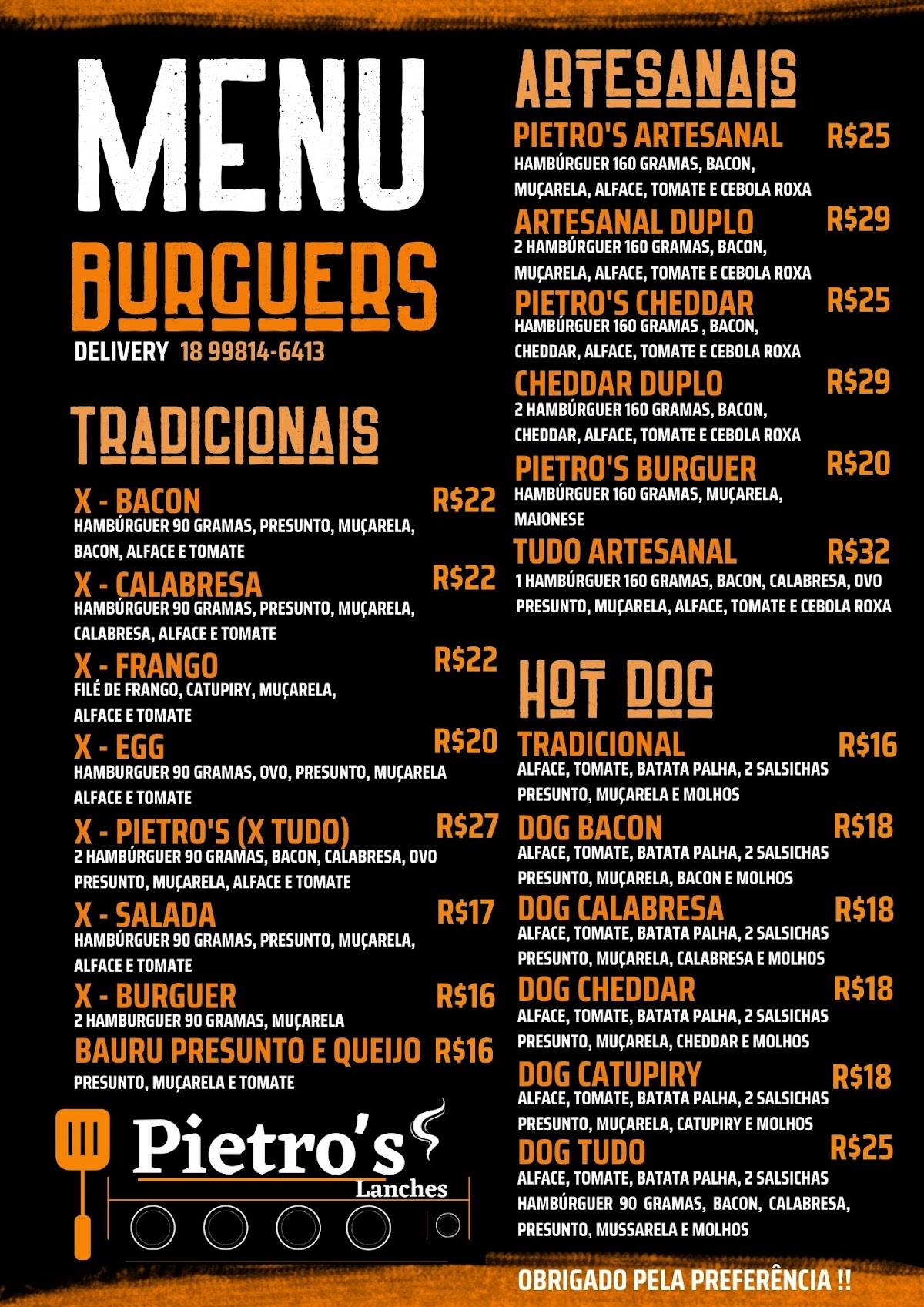 PIETRO'S Lanches e Açai cardápio