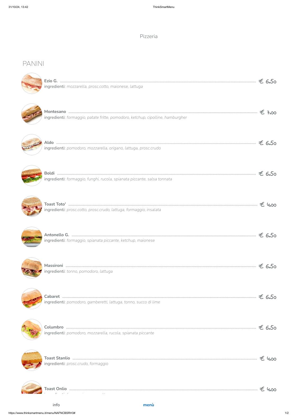 Menu di Cabaret 