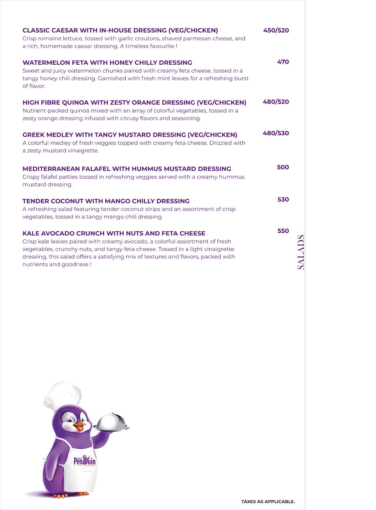 PURPLE PENGUIN menu