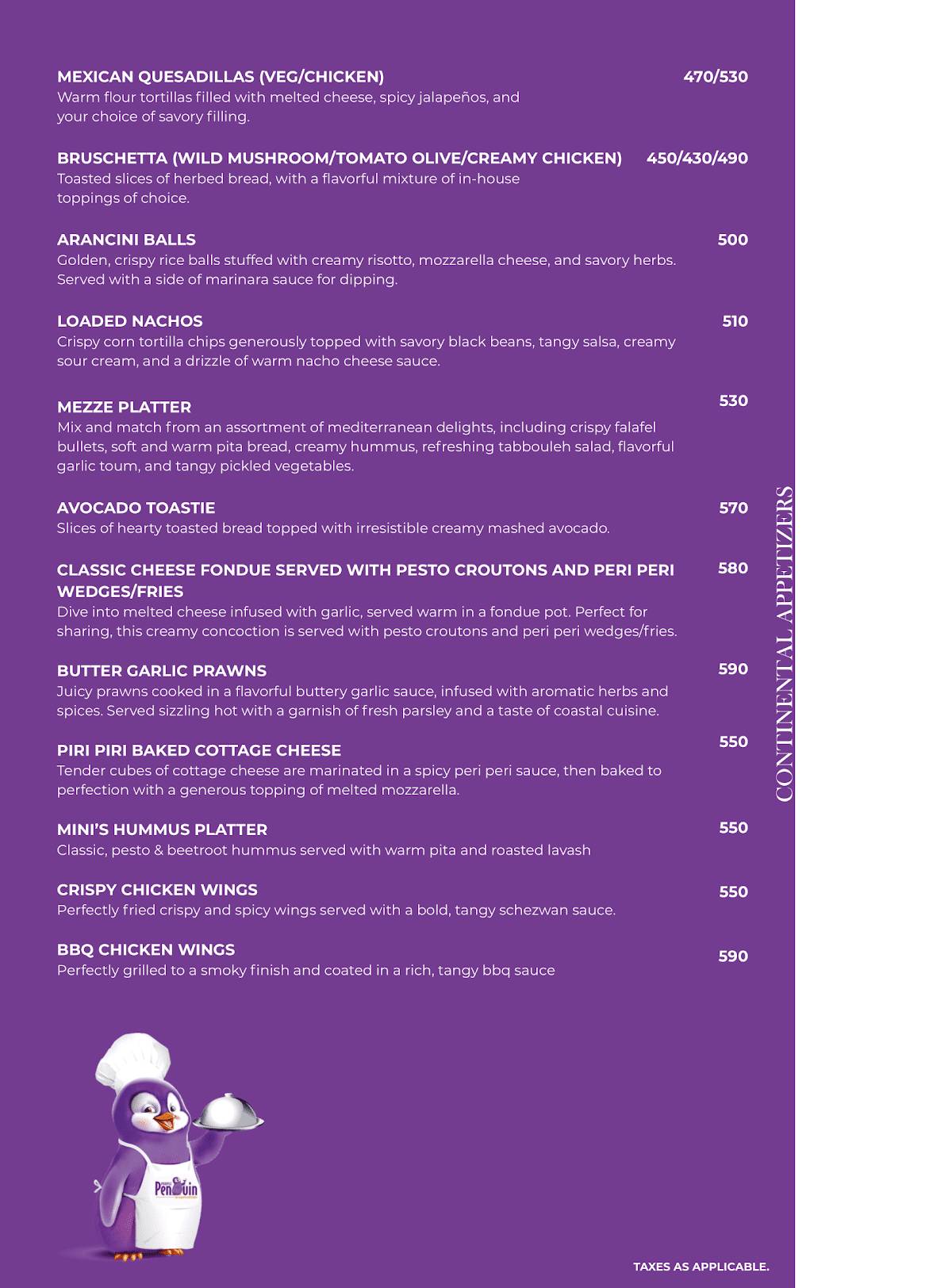 PURPLE PENGUIN menu