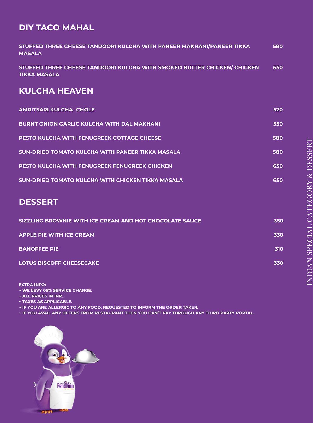 PURPLE PENGUIN menu