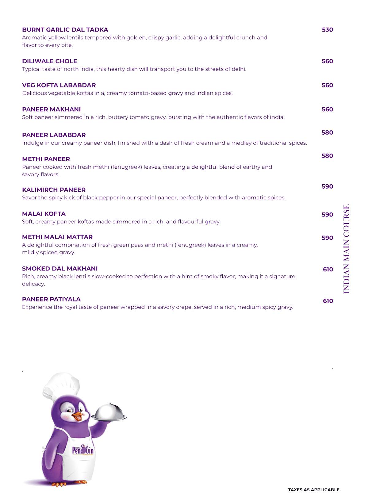 PURPLE PENGUIN menu