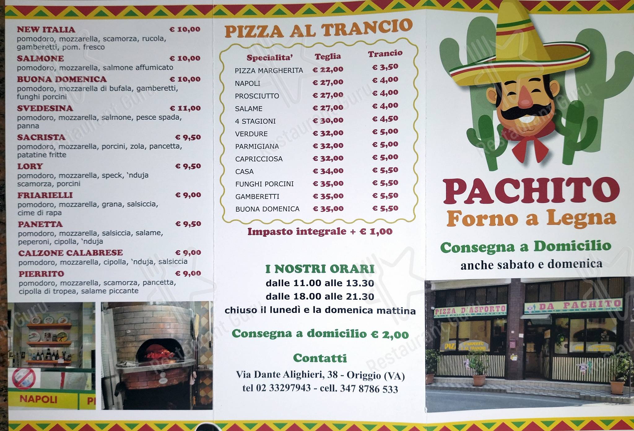 Menu per Pachito pizzeria