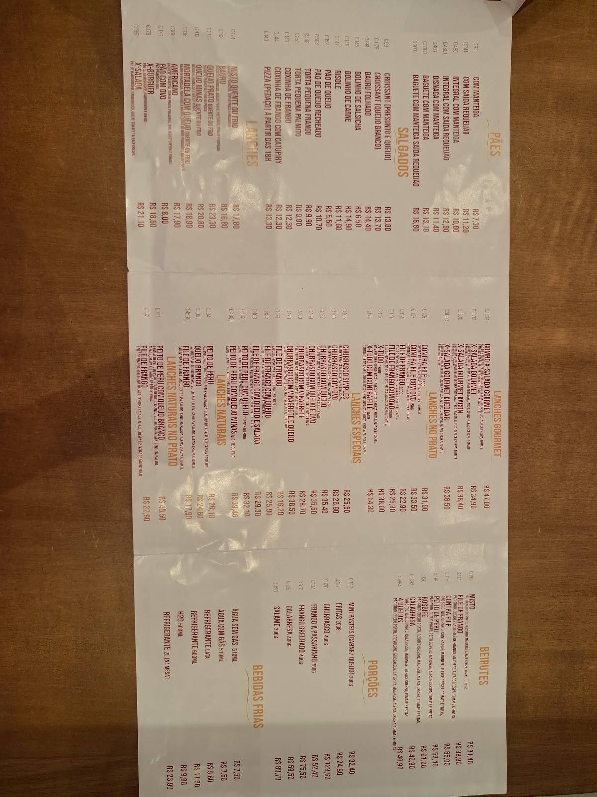 Padaria Belas Artes Osasco cardápio