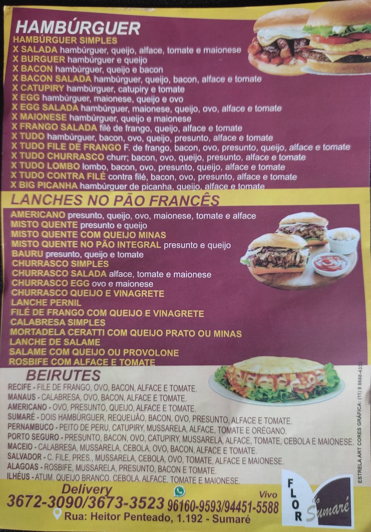 Flor do Sumaré cardápio