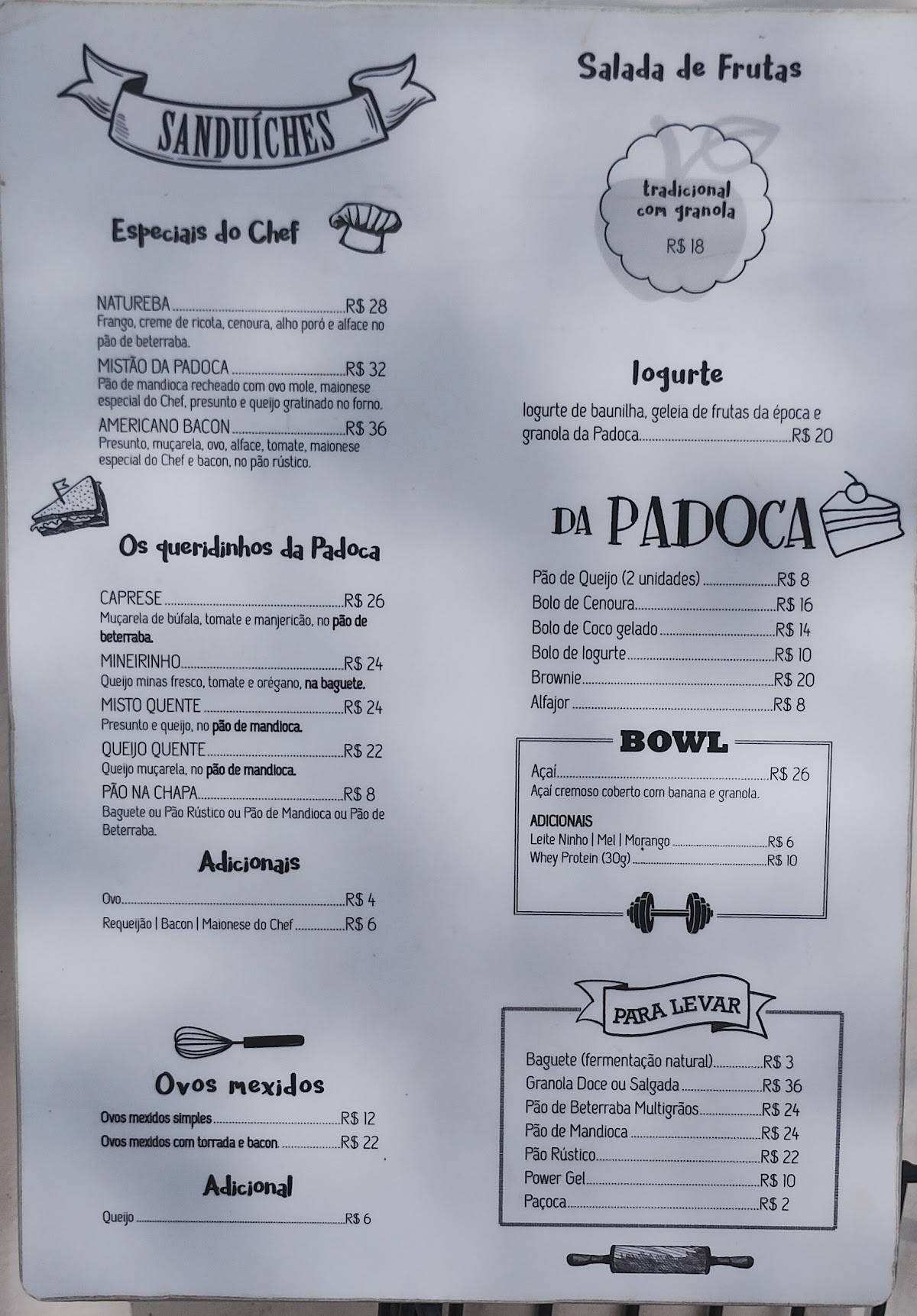 Padoca do Vila - Café Joaquim Egídio cardápio