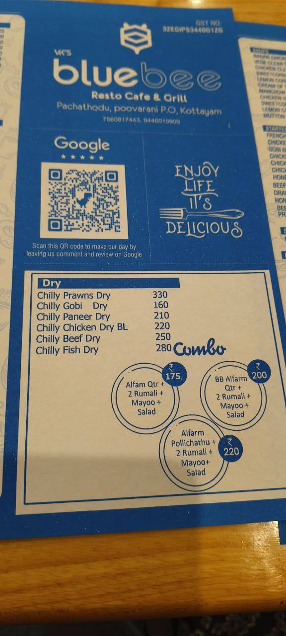 Bluebee RestoCafe menu