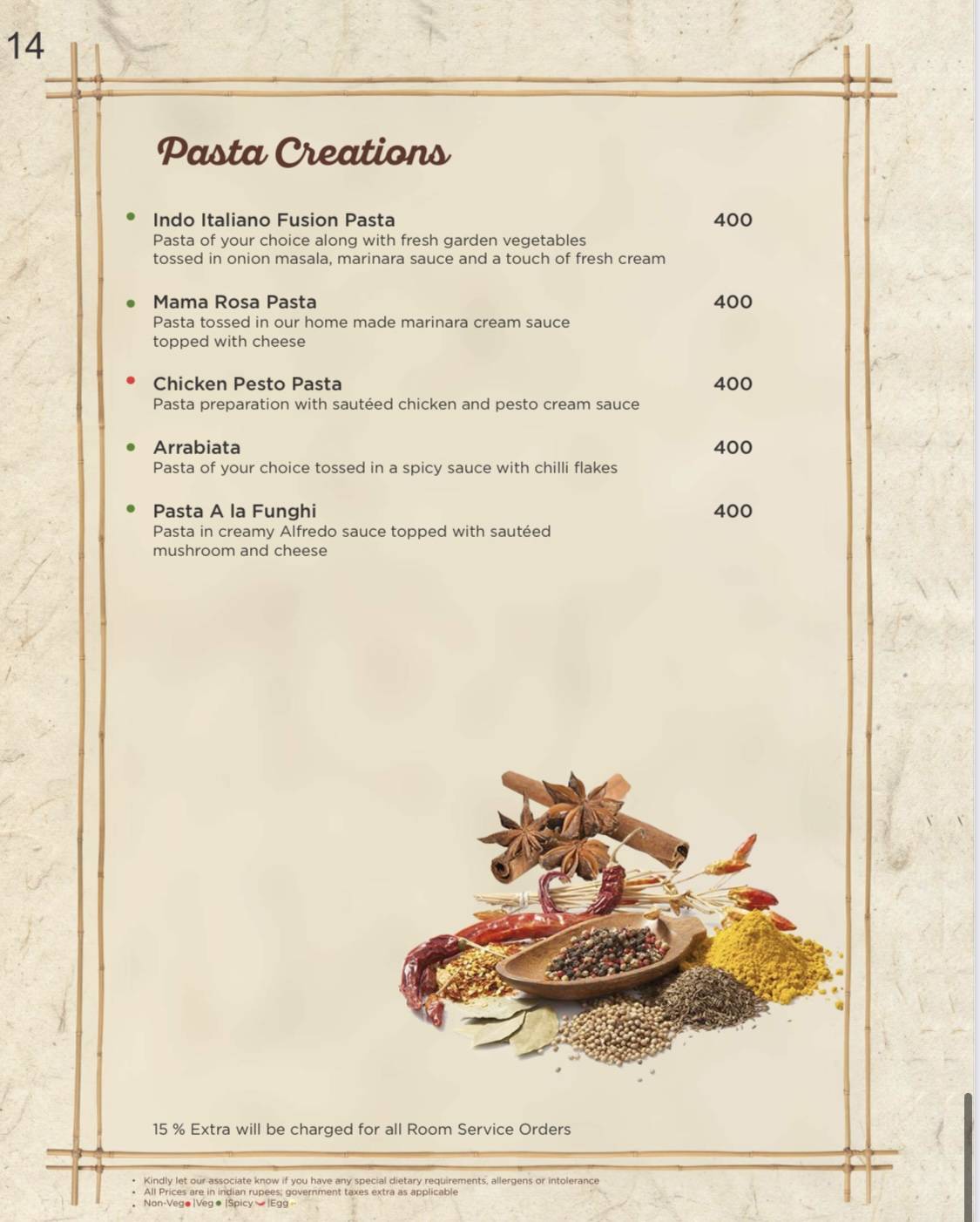 Hill Spice Restaurant menu