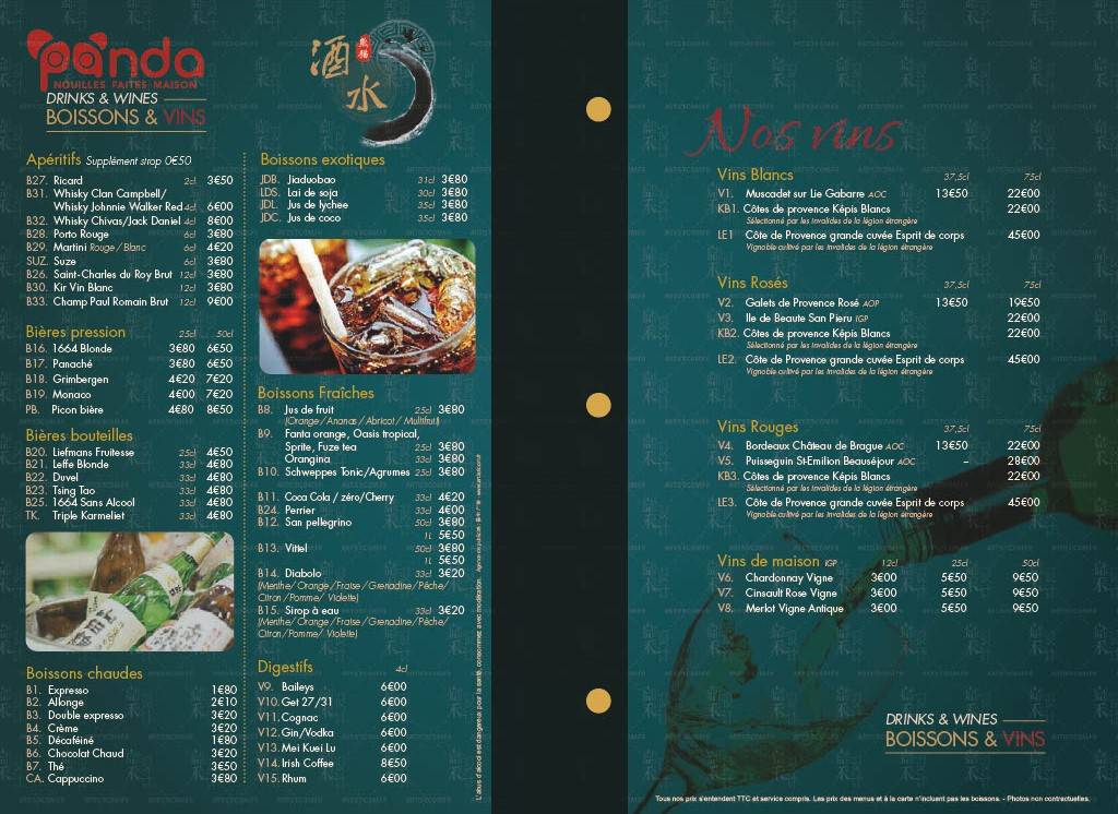 Menu de Restaurant Panda Calais