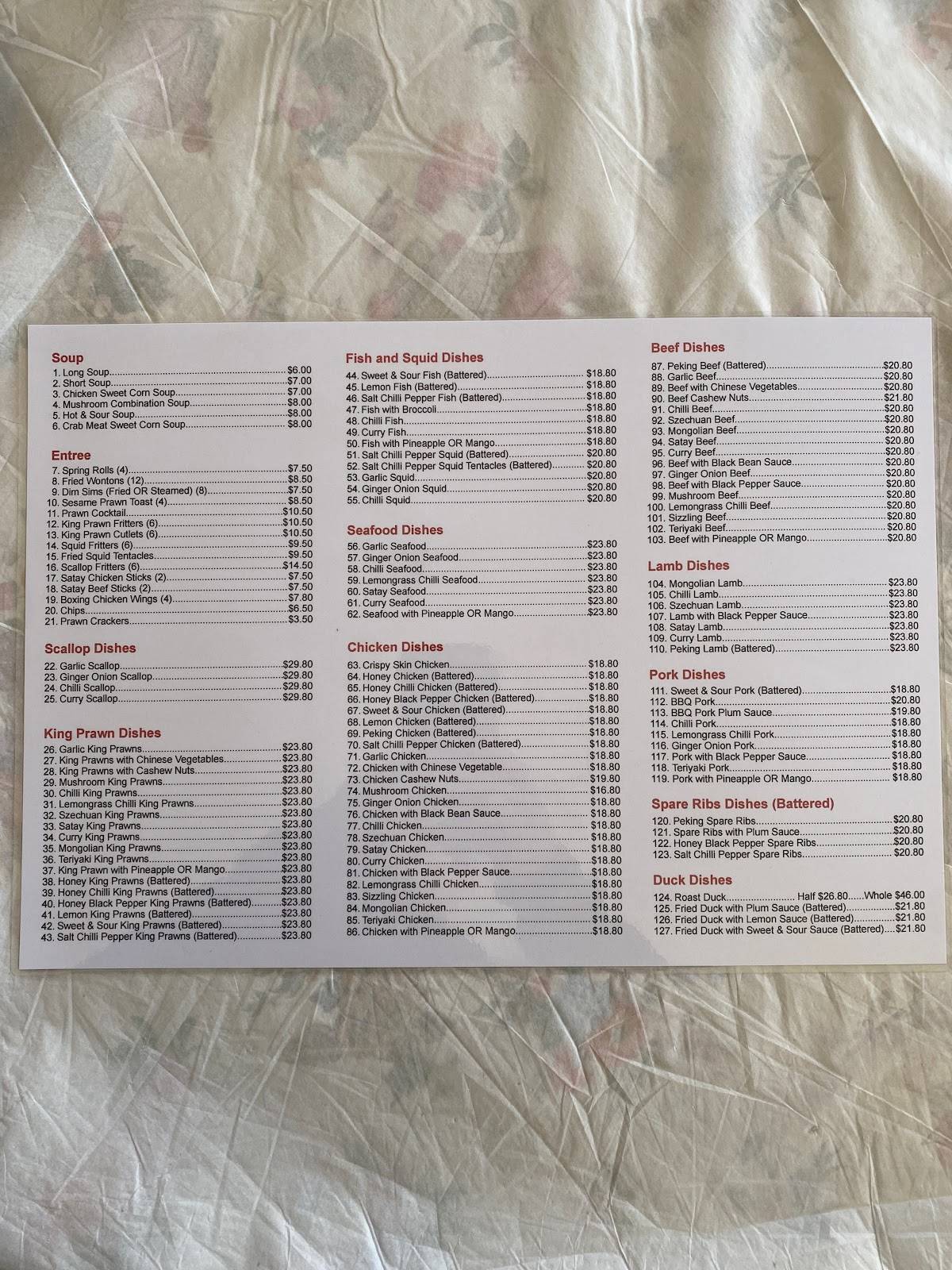 Menu at Panda Chinese Restaurant & Take Away, Northam