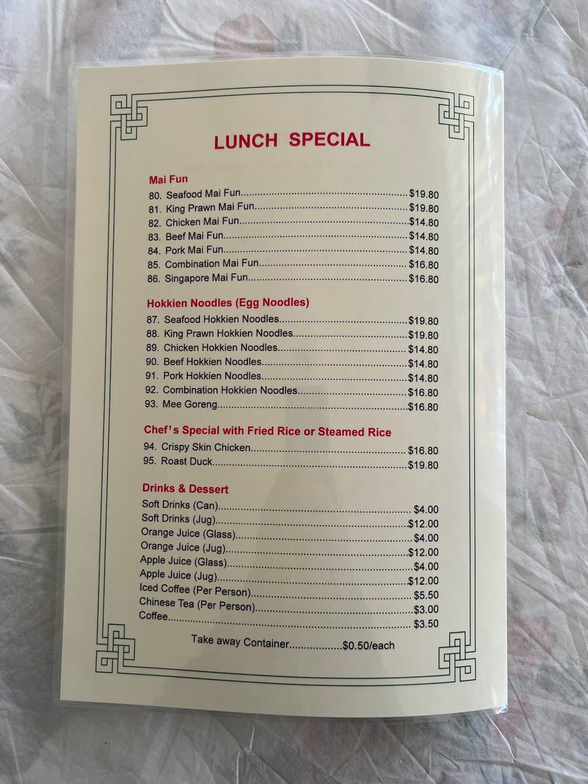 Menu at Panda Chinese Restaurant & Take Away, Northam