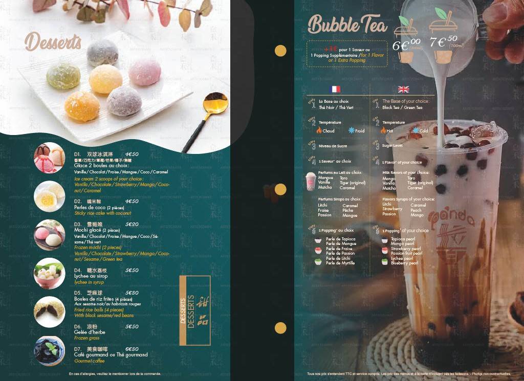 Menu de Restaurant Panda Calais