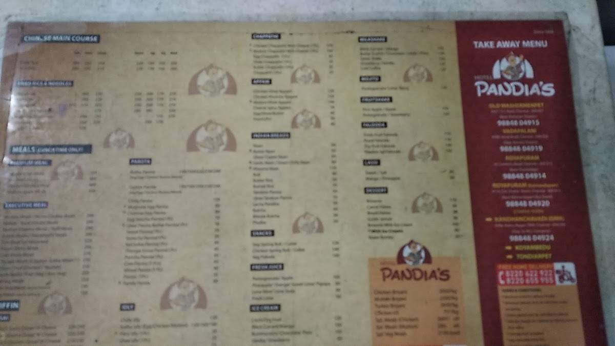 Pandia's Avenue menu