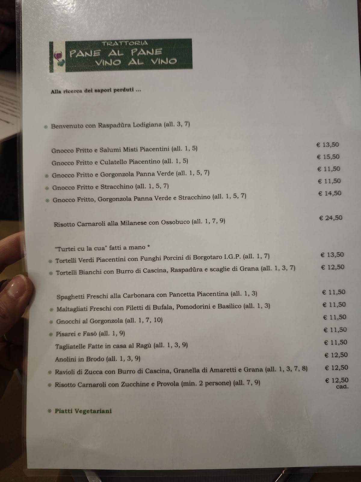 Menu di Pane al Pane Vino al Vino 