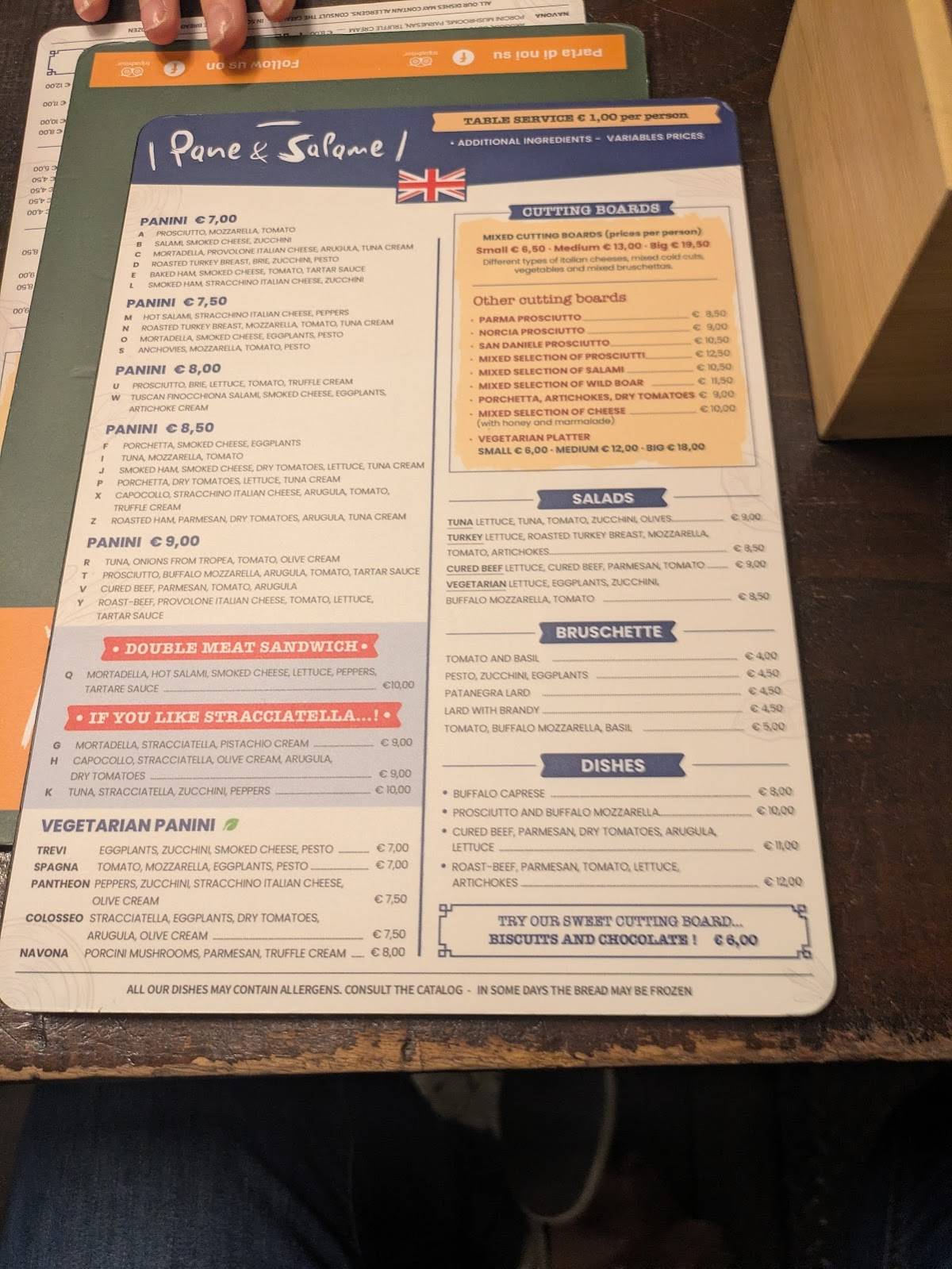 Menu de Pane e Salame