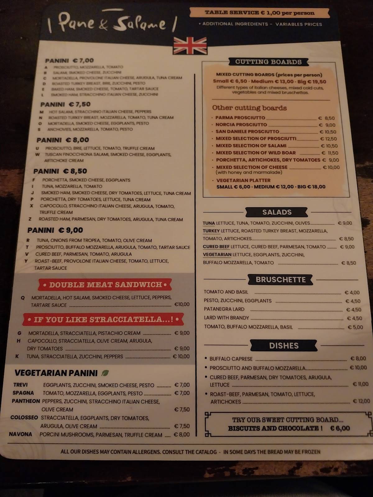 Menu de Pane e Salame