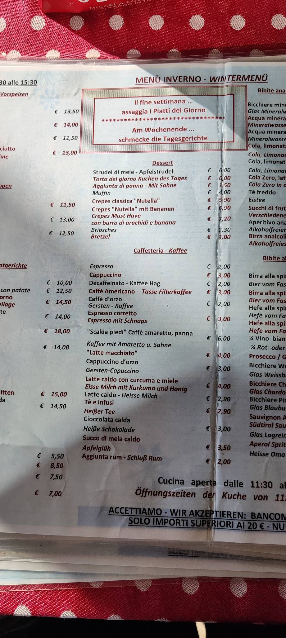 Menu di Panorama Bistro Meran 2000 