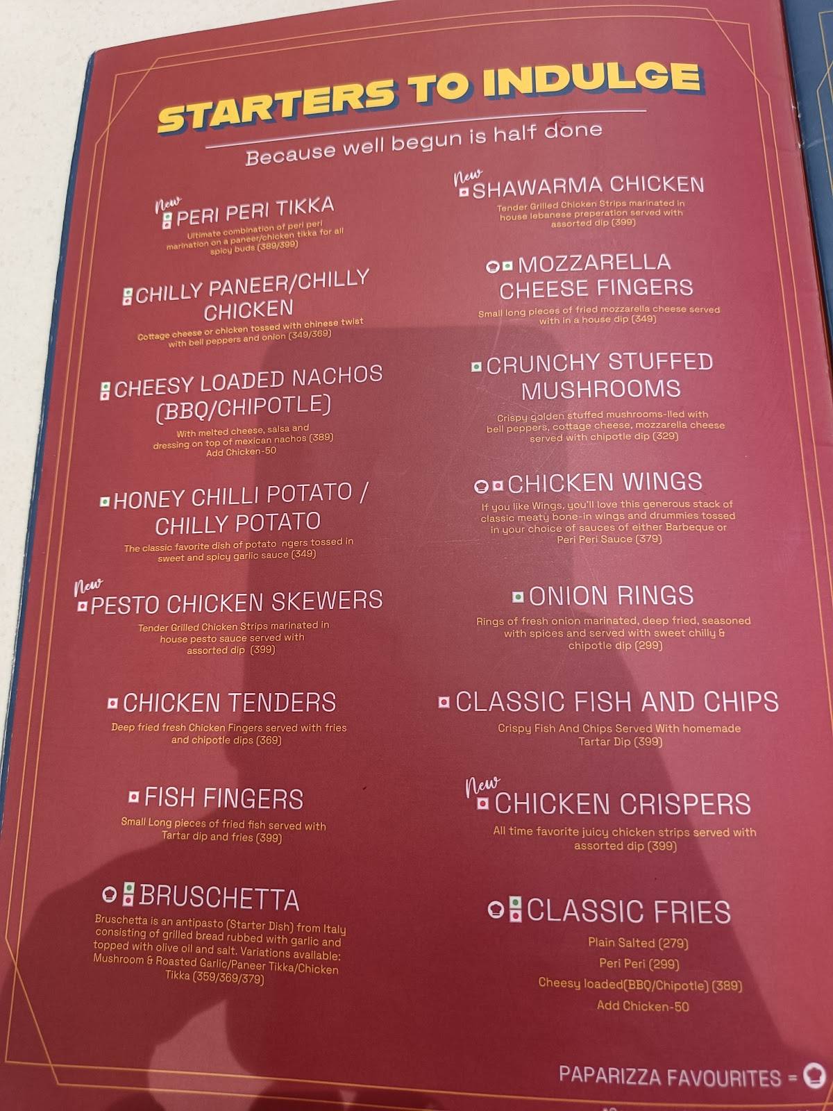 Paparizza - Pizzeria & Bar menu
