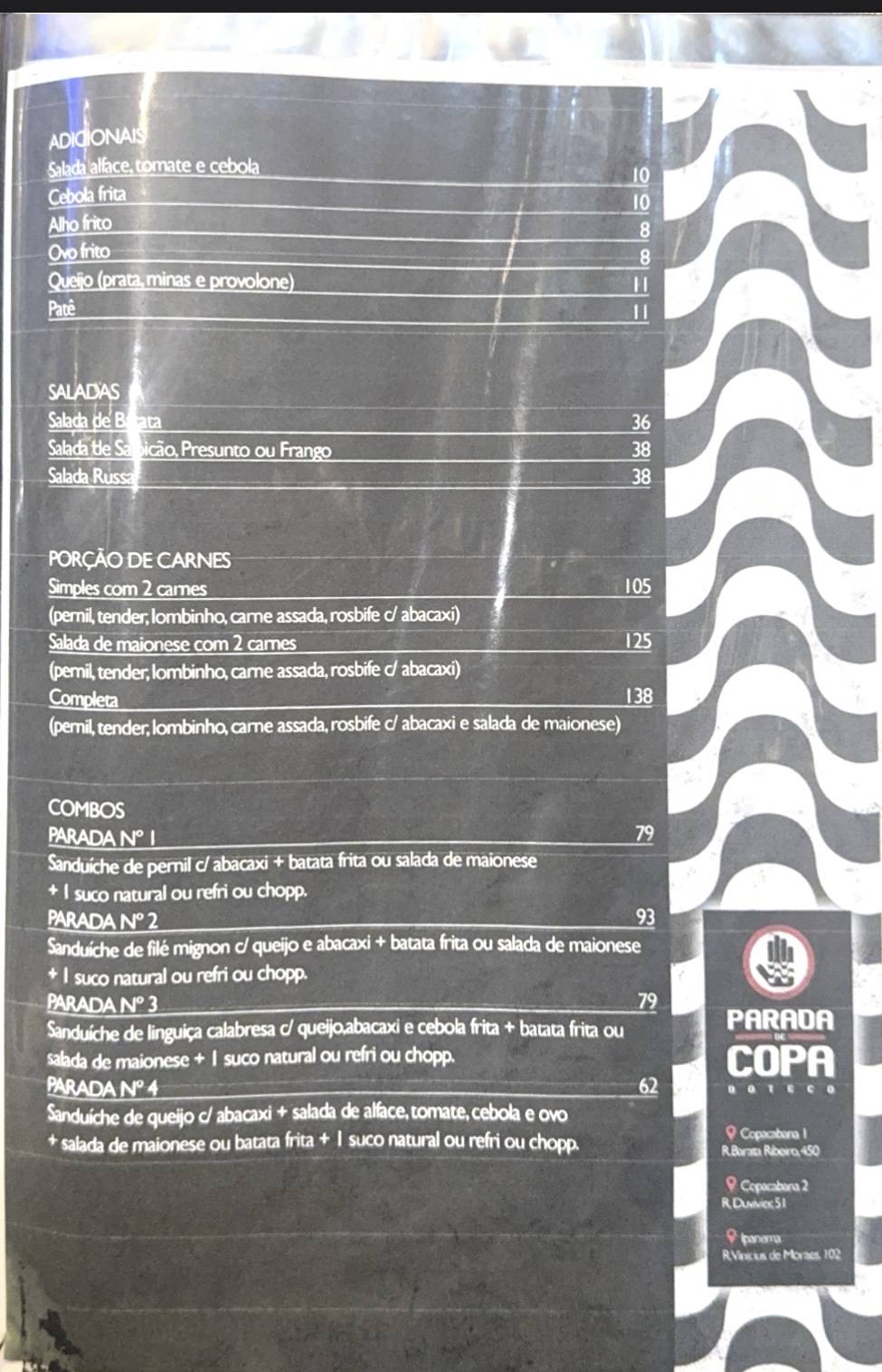 Parada De Copa cardápio